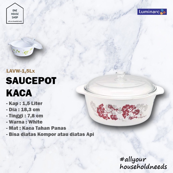 Panci Masak Pot Kaca Luminarc Vitro Casserole Amber Tutup 1,5 Liter
