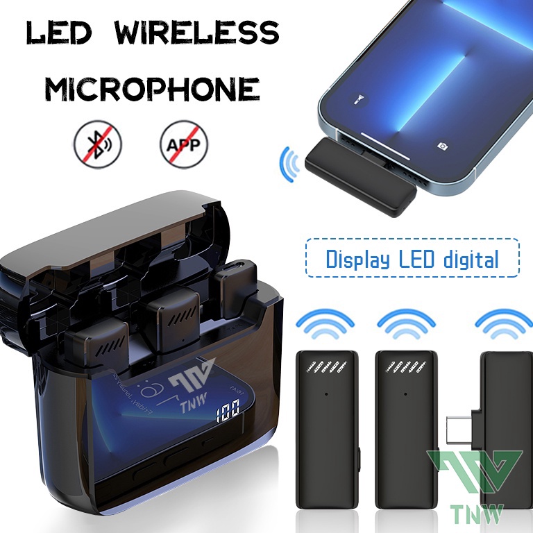 VIRAL. TNW-A9 Wireless 2 Microphone Dual Mikrofon Youtuber Vlog with Charging Case Clip on Mic hp Wi