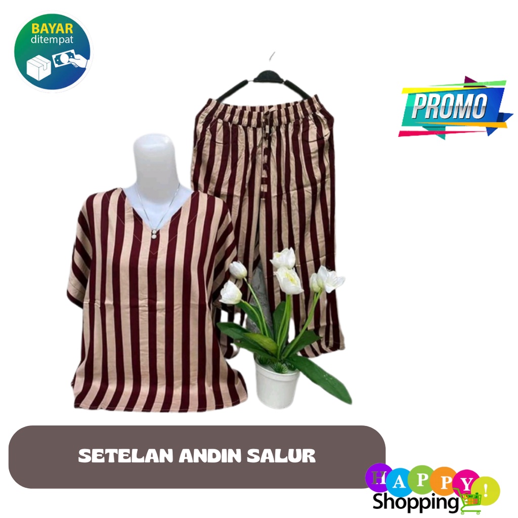 SETELAN ANDIN / SETELAN KATUN RAYON MOTIF SALUR / SETELAN BAJU CELANA 7/8 / BAJU ANDIN YANG LAGI VIR