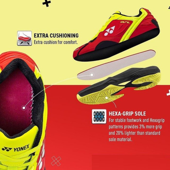 Terbaru New Sepatu Badminton Yonex Tru Cushion Dual Solar Red Black Neon Volt