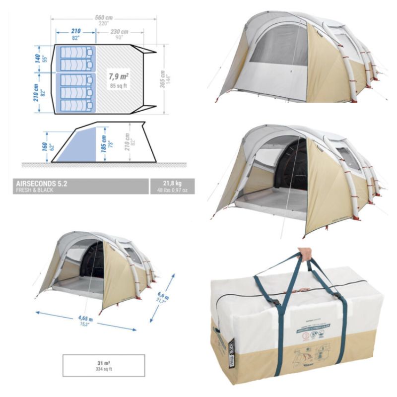 Tenda Quechua Arpenaz Family 5.2 Air Second F&B (Fresh & Black)