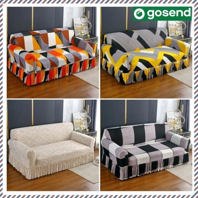 SARUNG SOFA MOTIF RUMBAI COVER SOFA RUMBAI SKIRT 123 SEATER DUDUKAN