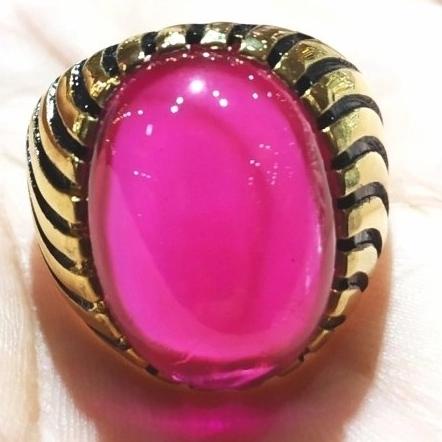 :<:<:<:<] Cincin Titanium Emas Batu Akik Permata Merah Delima Ring Motif Zebra
