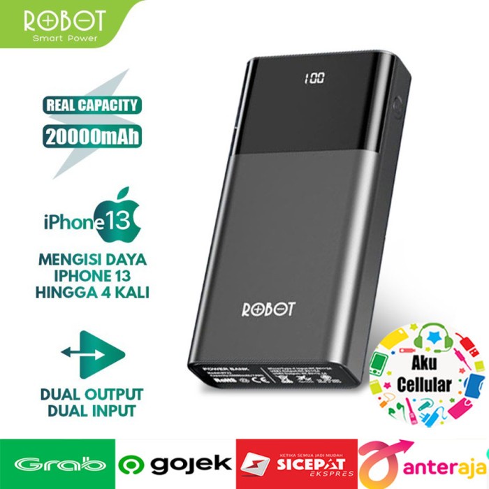 Terlaris Powerbank 20.000 Mah 20000 Rt22 Powerbank Robot Digital Original Resmi