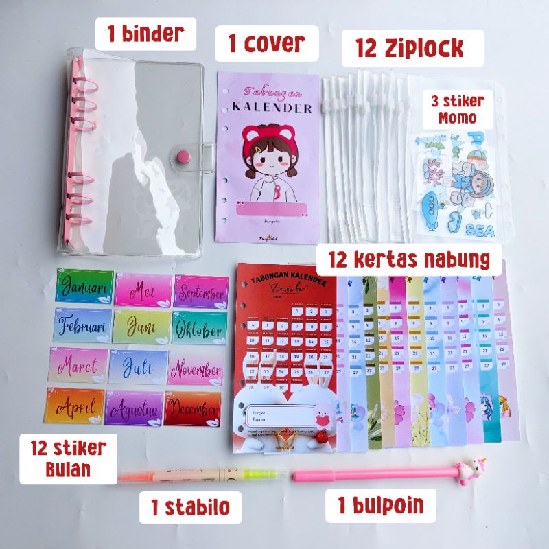 [12 Ziplock] Paket Binder Nabung Kalender 12 Ziplock tempat uang | Binder Keuangan Murah