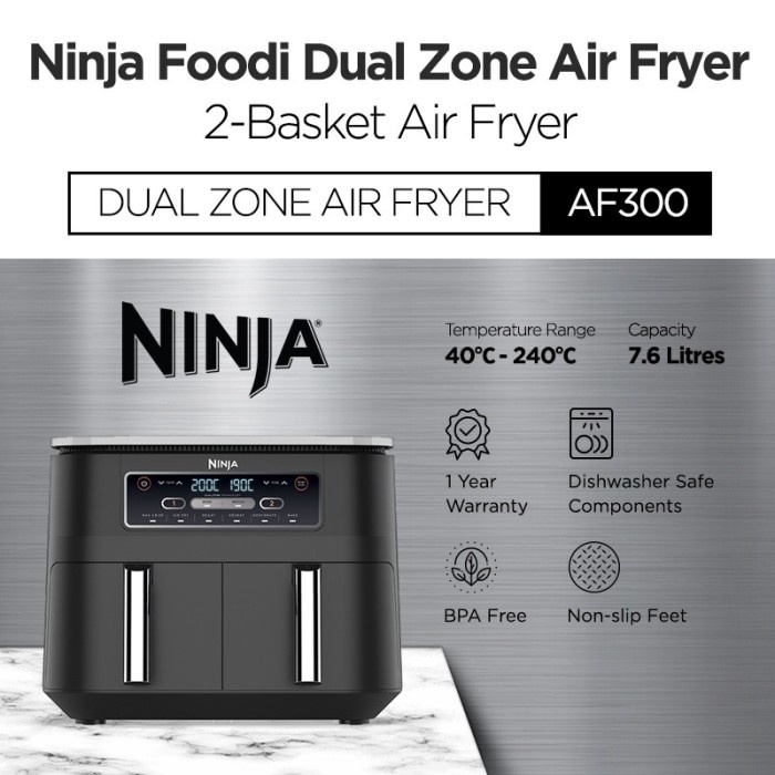 Ninja AF300 Dual Zone Air Fryer 7.6L Digital Touch Grey