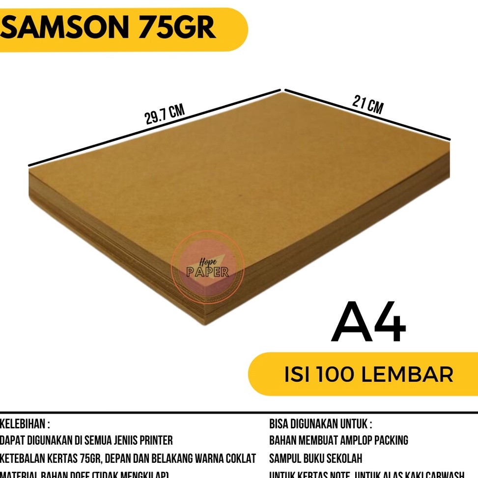 

➾ Kertas Samson A4 isi 100 lembar / Kertas Samson Cokelat A4 / Kertas Samson Coklat A4 7162