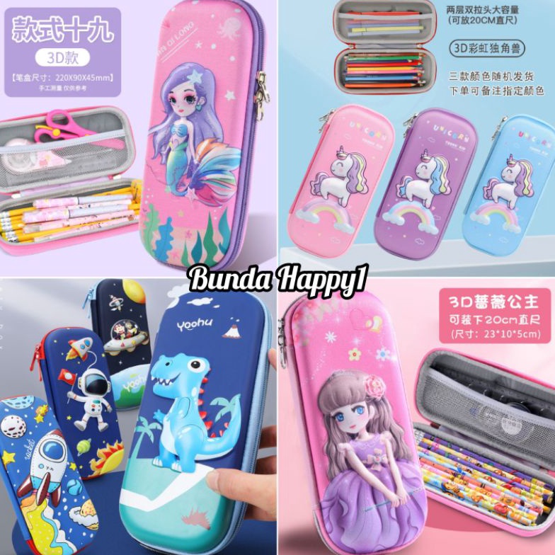 

88 Kotak Tempat Pensil Pena Anak 3D TK SD Waterproof Jerapah Unicorn Princes Astronot Mobil Dino ✾Bestseller