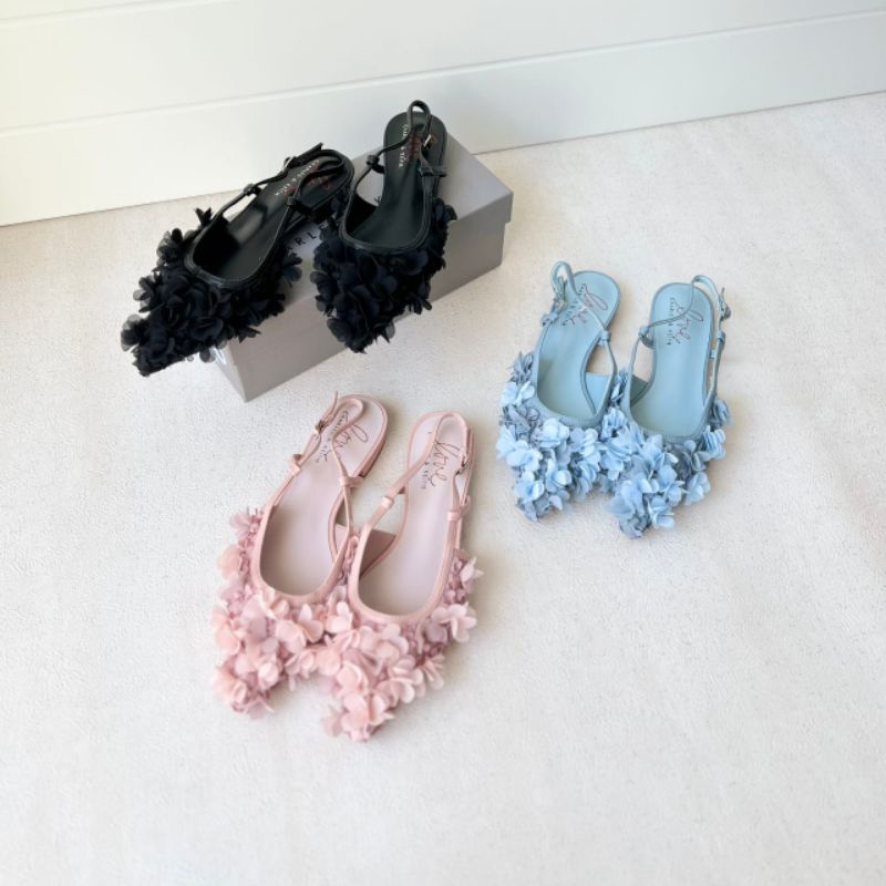 PROMO SALE Sepatu ck flat hitam pink biru bunga flower first love