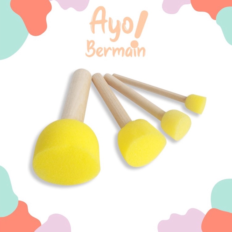 

☍Serba Murah Kuas Spon / Kuas Busa Lukis / Foam Brush Stamp / Wooden Sponge Painting / Isi 4 C42 ❀
