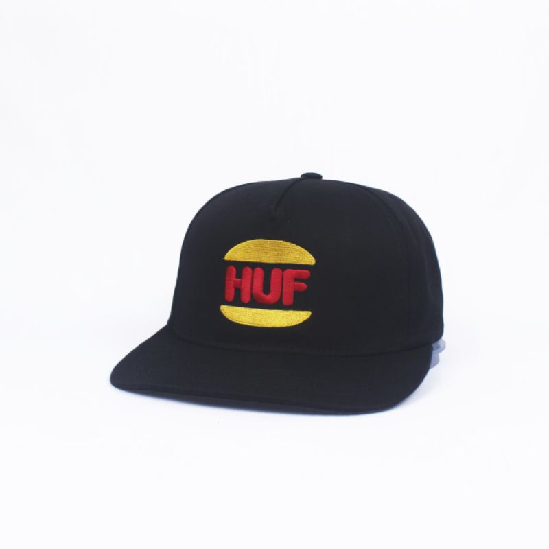 Topi Snapback HUF Burger DBC Vintage Black OSFA Adjustable Second Murah Original