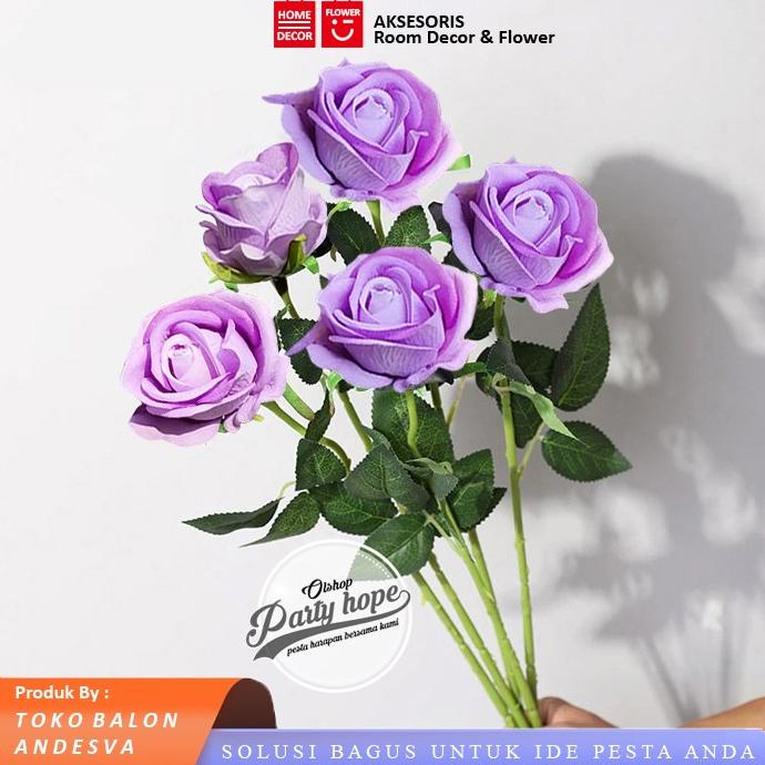 ;&;&;&;&] Bunga Mawar Ungu / Bunga Plastik Tanaman hias Artificial Mawar Ungu