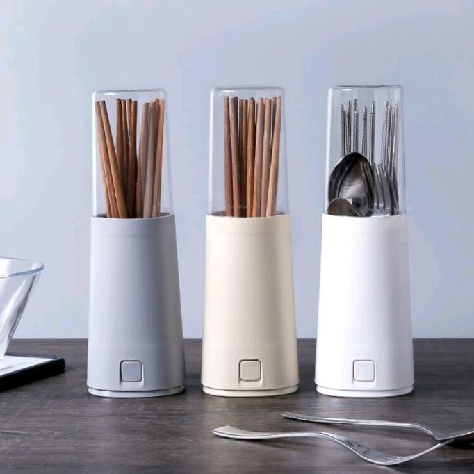 Tempat Sendok Garpu Sumpit Tertutup/Wadah Peralatan Makan Unik Estetik