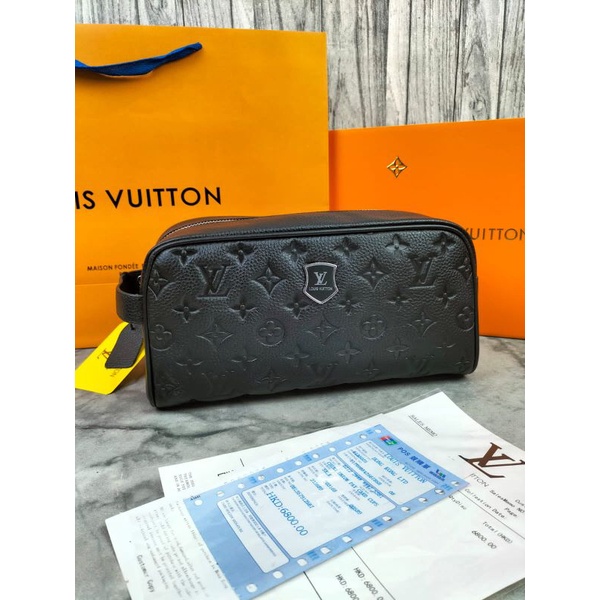 pouch/tas jinjing pria lv monogram hitam kulit mirror