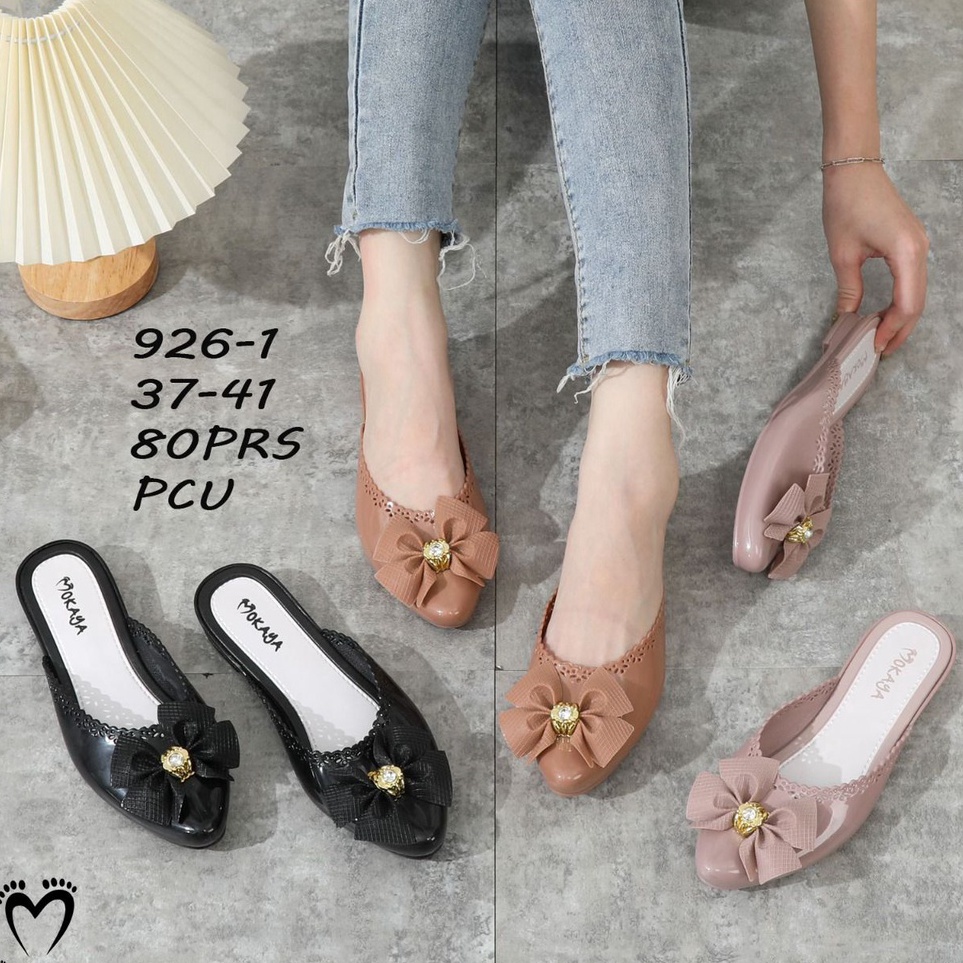 ✹Stock Banyak❉ VESWH Sepatu Slop Jelly Karet Wanita Pita Polos Mewah Simple Cantik Import Mokaya / S