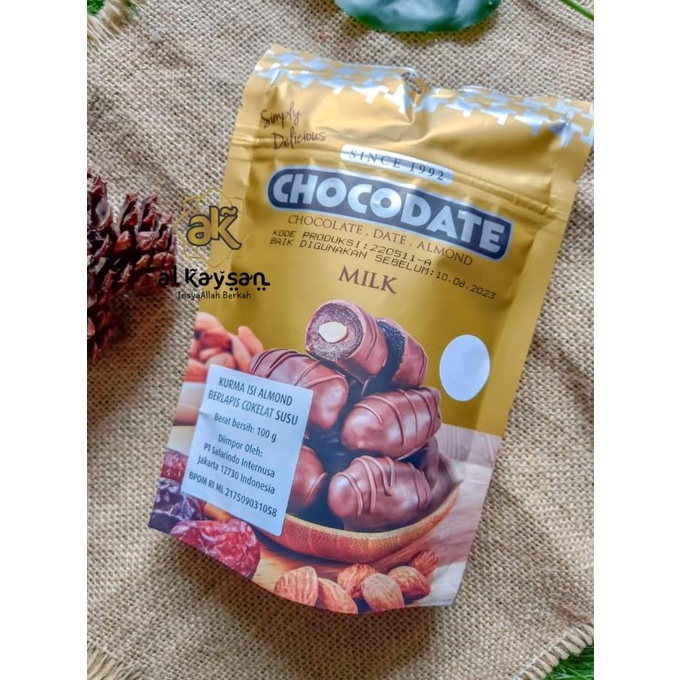 

Chocodate Coklat Kurma Almond / Coklat Oleh Oleh Haji Dan Umroh 100 Gr Best