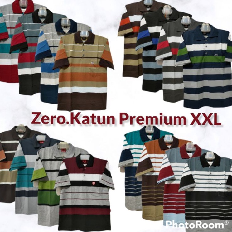 Terdepan Kaos Kerah Pria Dewasa Saku Motif Salur Lengan Pendek uk XXL