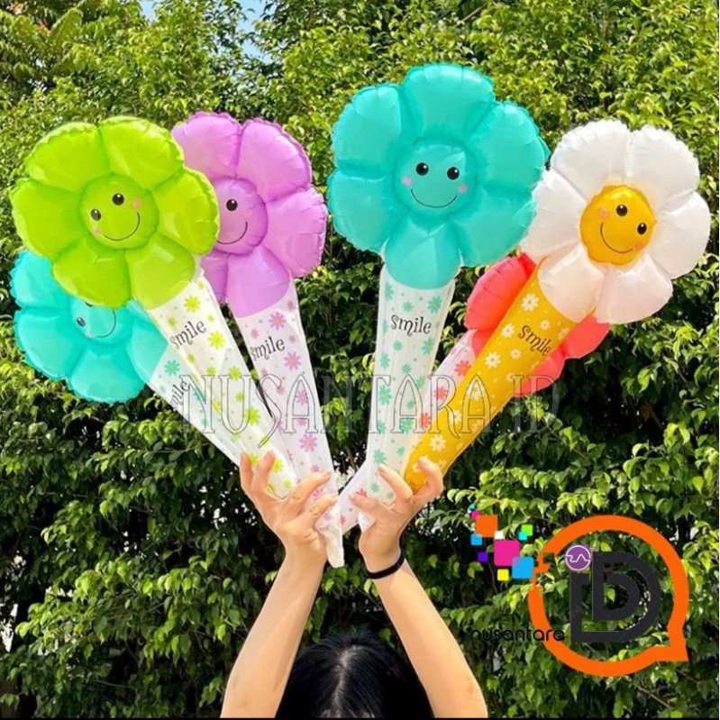 Balon Pentung Bunga Matahari / Balon Foil Tongkat Stick Bunga Matahari