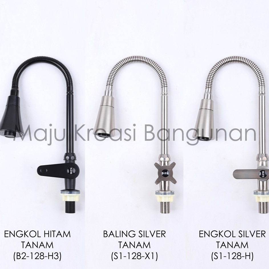 Kran Angsa Fleksibel Tanam GZR Terompet Engkol Baling Keran Cuci Piring Hitam Silver Flexible Sink D