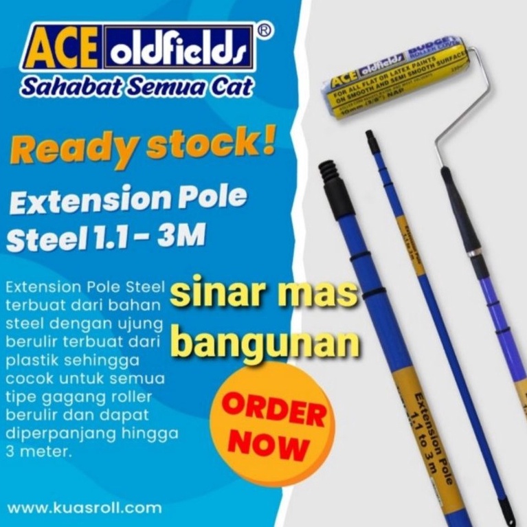 

✥ Tongkat kuas rol cat 1.1mt-3mt aceoldfields,extension pole steel 3 meter tlwmo