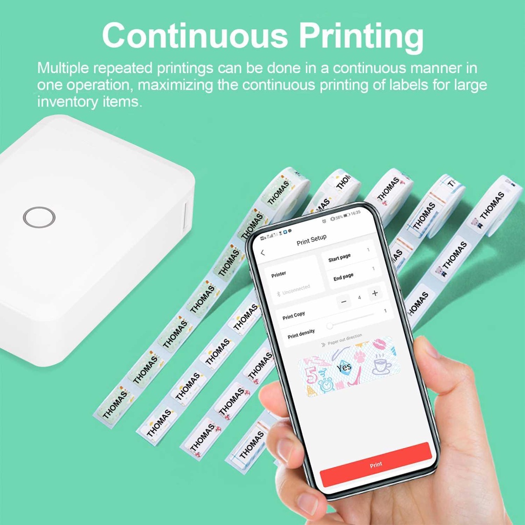 Printer Thermal Bluetooth Portable Cetak Label Note Struk di Smartphone HP