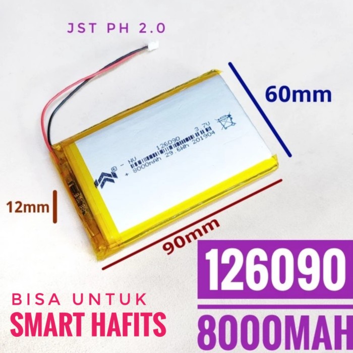 126090 Li Ion 3.7V 8000Mah Protection Baterai Charge Mp3 Mp4 Gps Hp