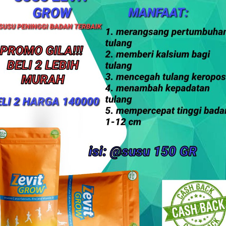 

✨12.12✨ ZEVIT GROW SUSU/ SUSU PENINGGI BADAN TERBAIK DI INDONESIA/SUSU PENINGGI BADAN ANAK-DEWASA/ SUSU PENINGGI BADAN COD murah