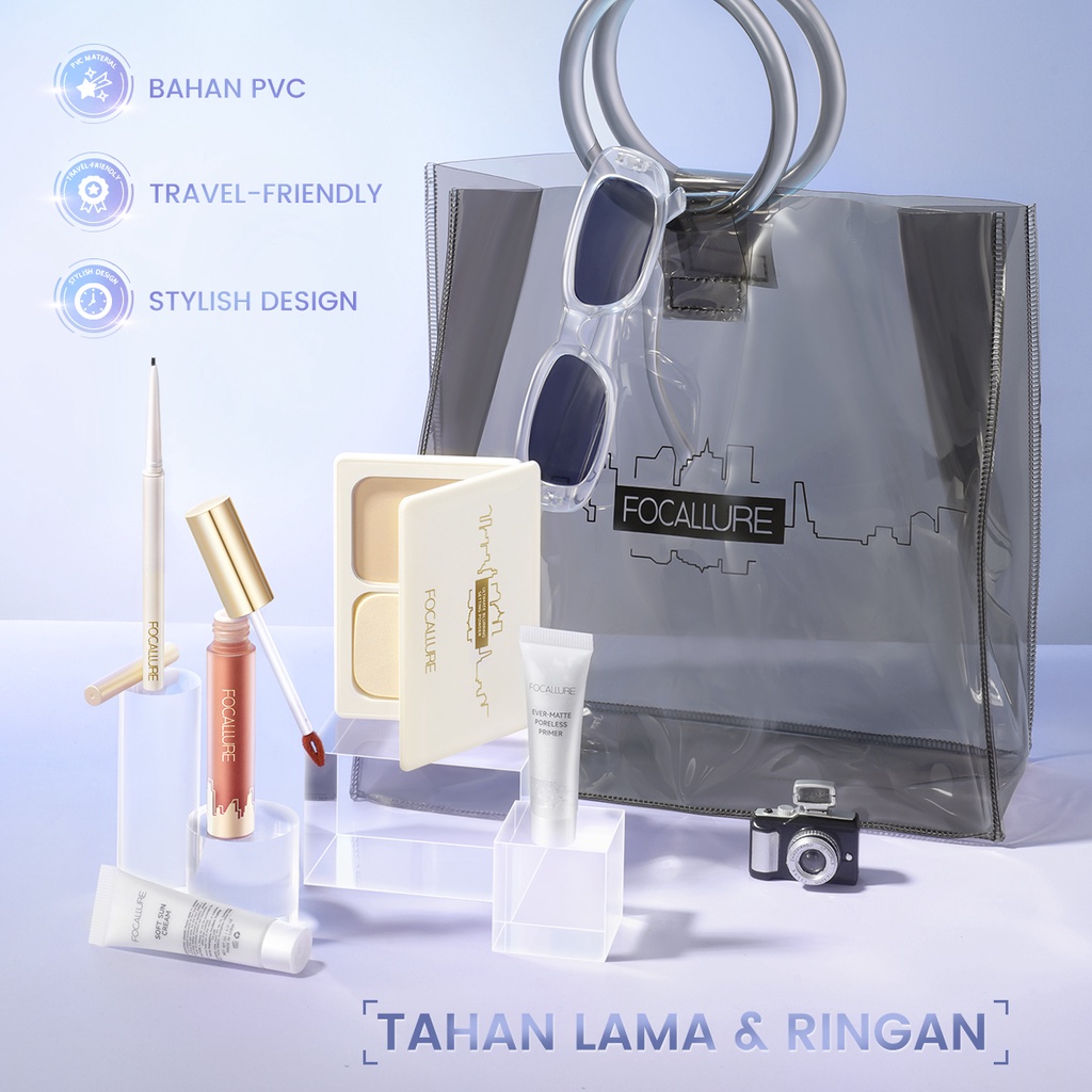 FOCALLURE #AmberGold Tote Bag beauty Fashion Travel Cosmetics Pouch PVC Waterproof