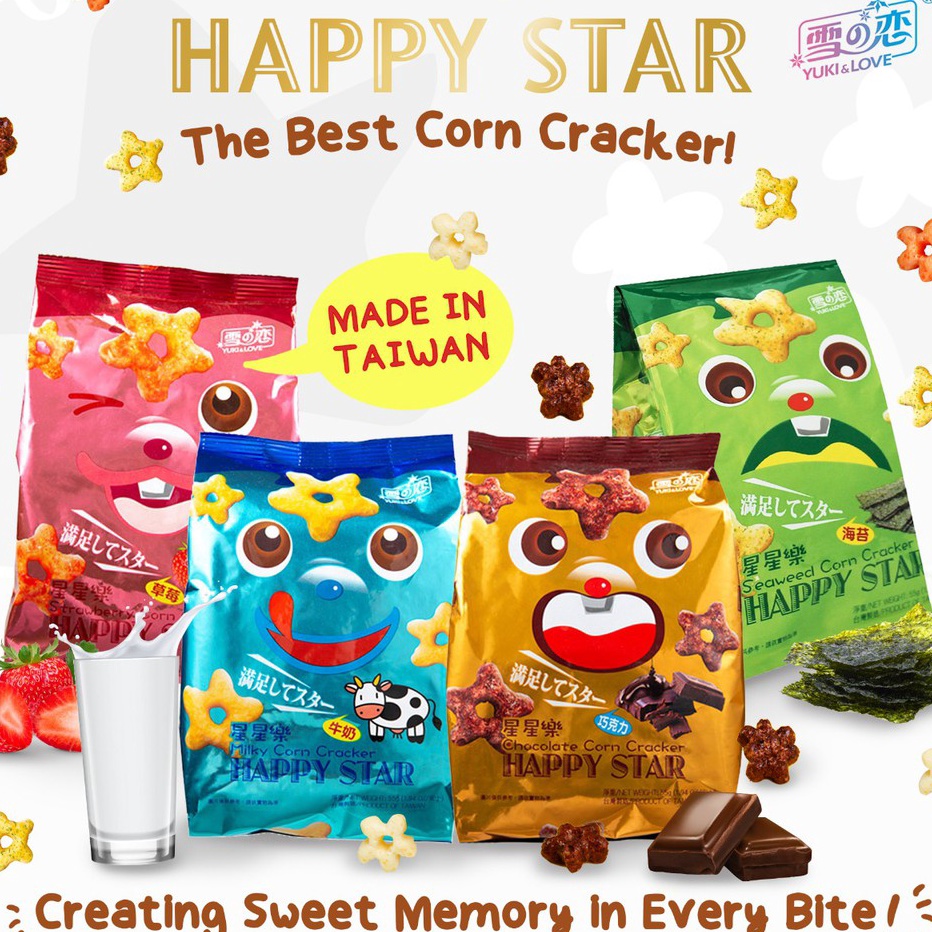 

→Ready Stok✵➶ DWAEB HAPPY STAR CORN CRACKERS 55gr | Product Of Taiwan G49 ✿Murah