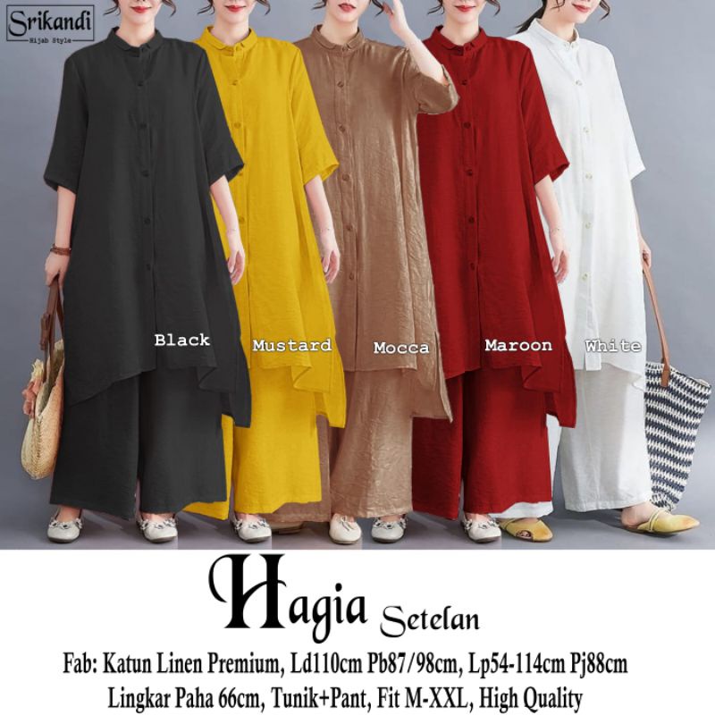 HAGIA SET/ SETELAN TUNIK MIDI POLOS PREMIUM ORI SRIKANDI