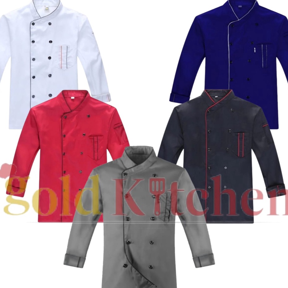 ➾❈❁ Baju Koki Chef Jacket Baju Chef Lengan Panjang Pria Wanita Bahan Drill Best