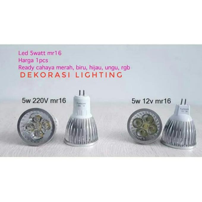Lampu bohlam halogen led 5w fiting kaki mr16 merah biru hijau ungu rgb