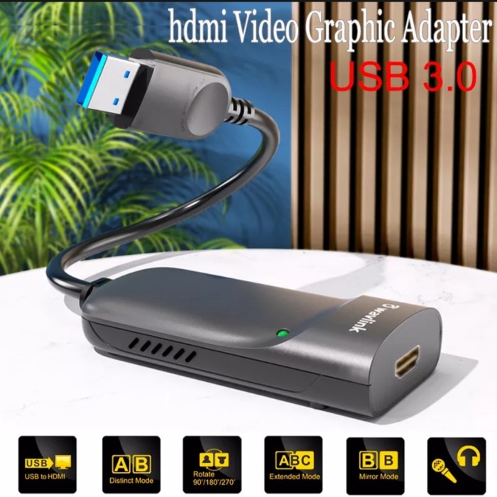Wavlink USB 3.0 Ke HDMI Video Adaptor With Speaker Port And Mic Port
