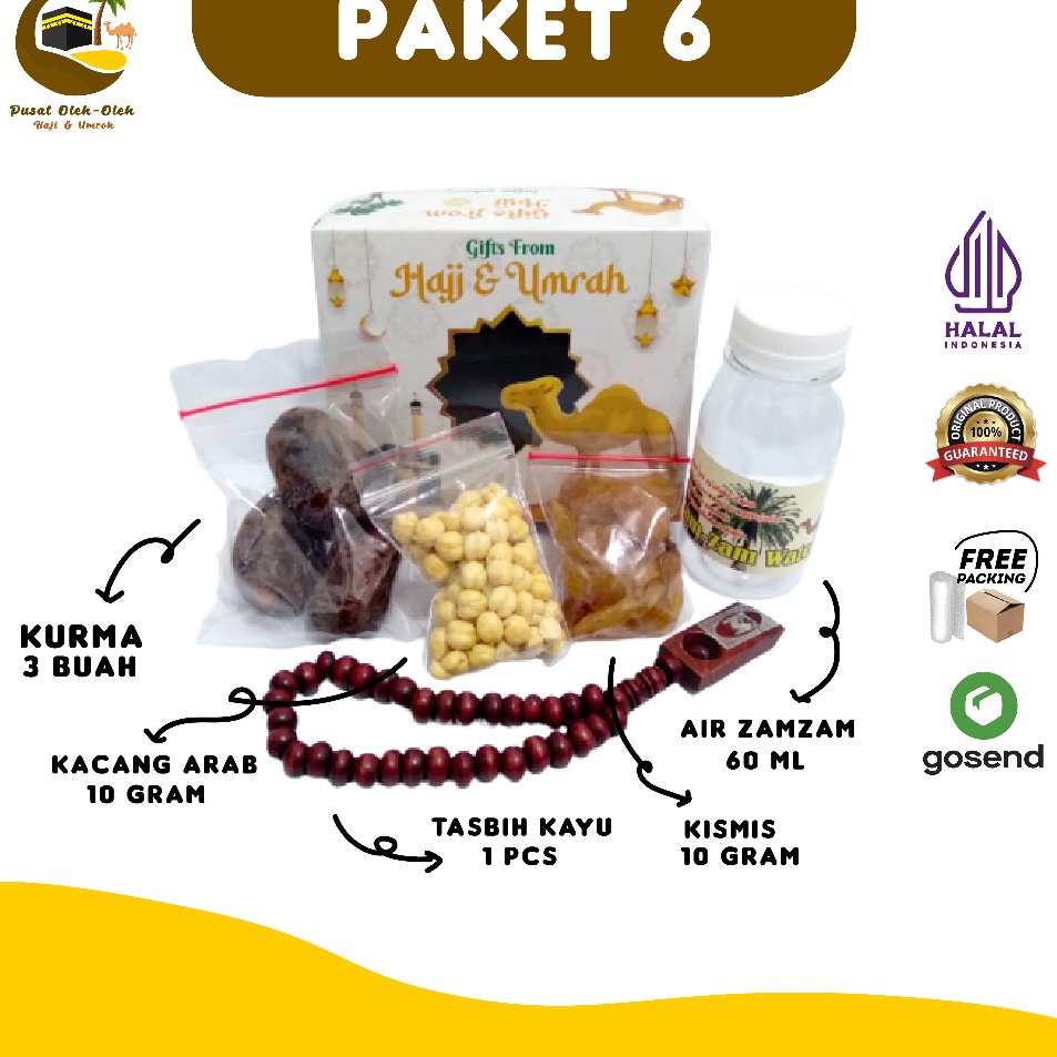 

Ready Stok Paket 6 oleh oleh haji dan umroh air zamzam ori + Tasbih kayu