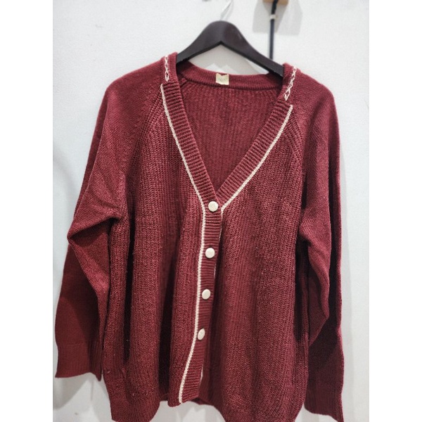 Cardigan Academia Maroon teri rajut