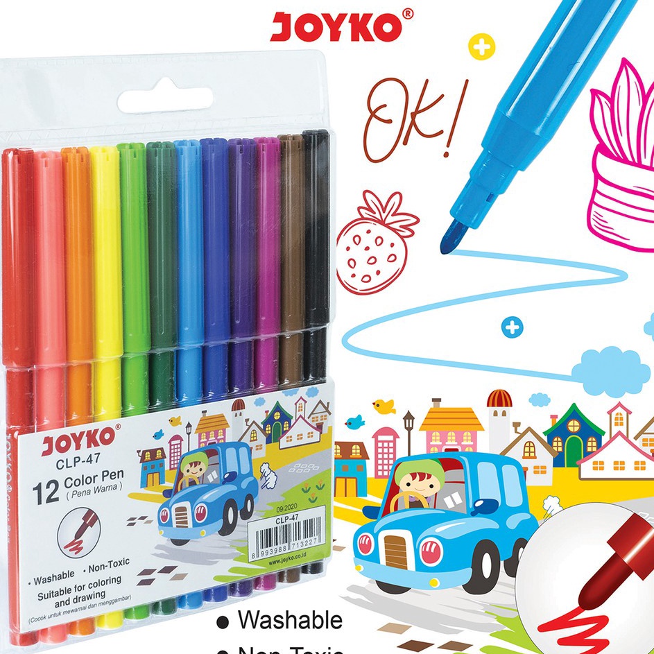

♞ IV 61077 Color Brush Pen Pena Kuas Warna Joyko CLP-47 12 Warna Color >XG34448< ♝