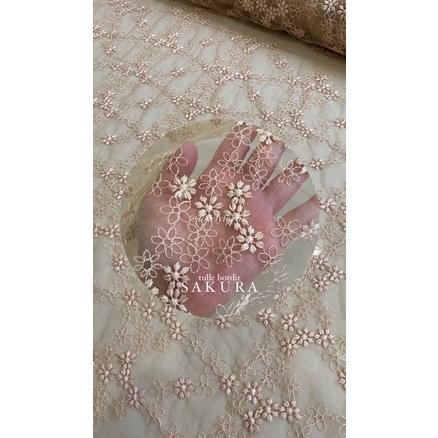 (COD) Tulle Bordir Sakura Kain Tile Motif Kain Kebaya Brokat 