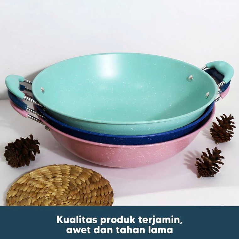 Terbaik.. Kuali Marble 32 34 CM / wajan anti lengket