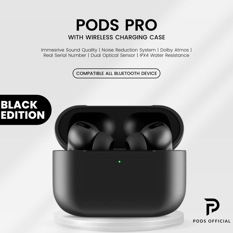 Booming.. Headset Pods Pro { Black Edition } With Wireless Charging Case by Pods Official