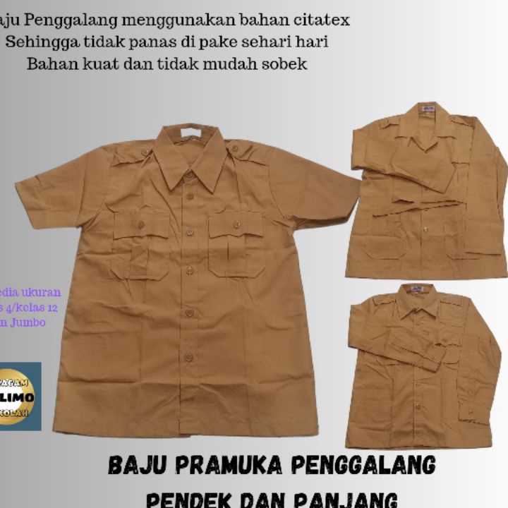 BAJU PRAMUKA PENDEK DAN PANJANG SD/SMP/SMA DAN JUMBO SERAGAM DALIMO BAJU PRAMUKA PENDEK BAJU PRAMUKA