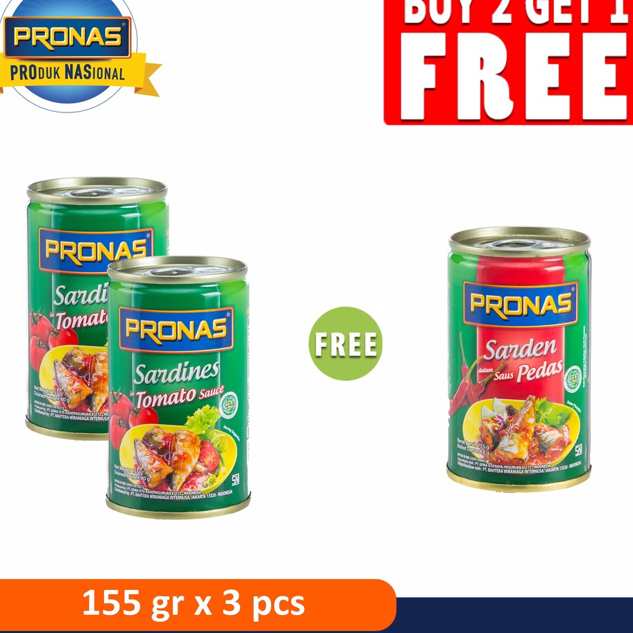 

DQMW4053㊫ PRONAS Sarden Tomat 155g (2pcs) Free Sarden Chili 155 (1pcs) ㊦