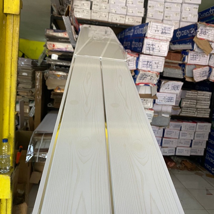plafon PVC serat kayu putih nat silver Denta Plafon DP 22
