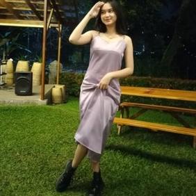 (BAYAR DITEMPAT) Arabel Dress - Long Dress Satin Tali Kecil Wanita Gaya Korea / Dres Saten Velvet ,,