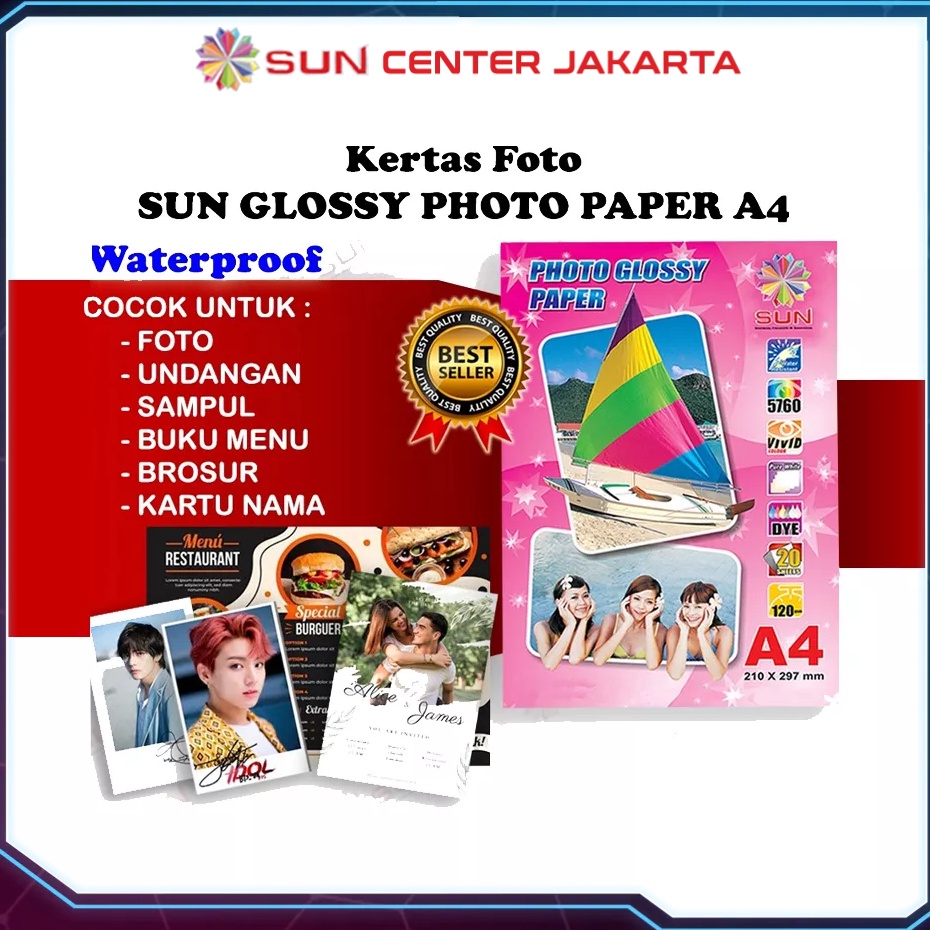 

『MPD』 Kertas Foto Glossy A4 - SUN Photo Glossy Paper A4 265, 240, 210, 185, 120 GSM (Support epson/canon/hp/brother ori dye) - 664, 003, 673, 001