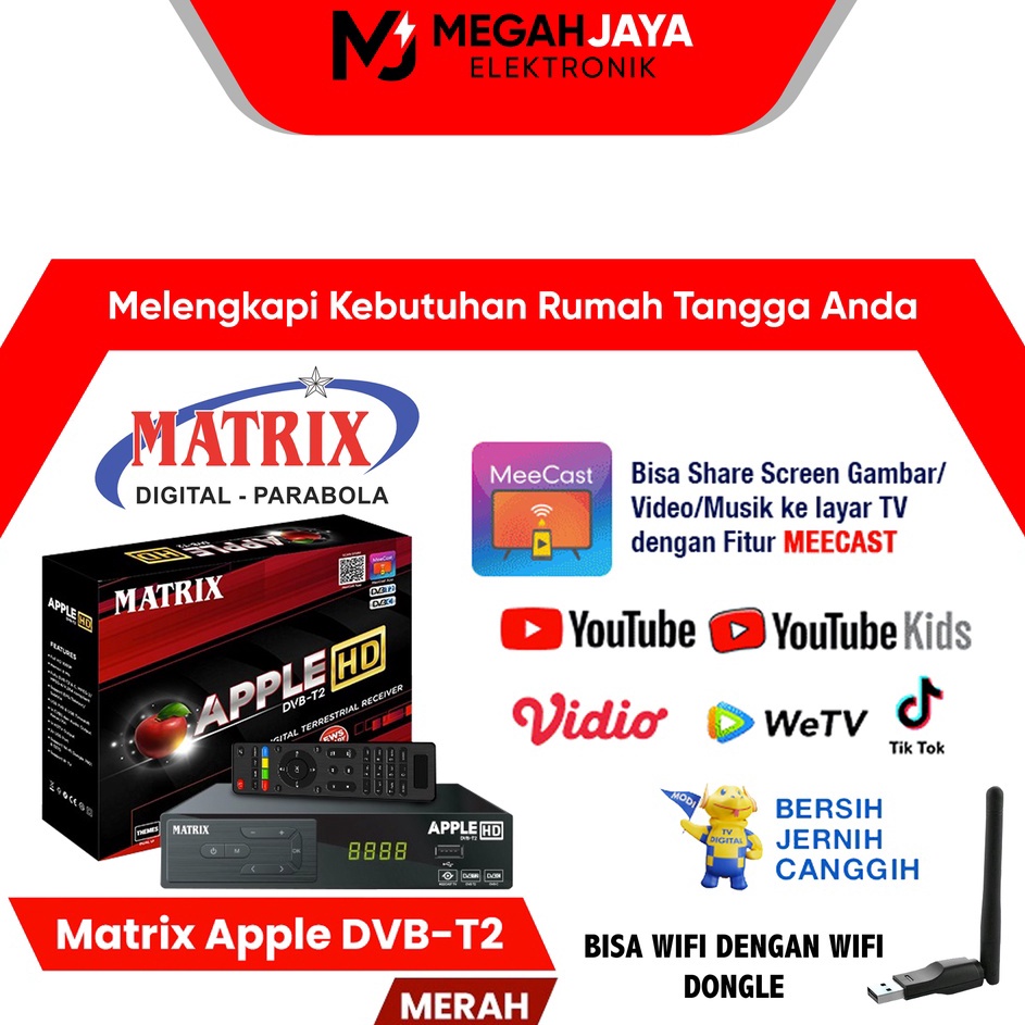 Ready RJq MATRIX STB SET TOP BOX TV DIGITAL APPLE MERAH / BURGER RECEIVER TV DIGITAL YOUTUBE DVB T2 