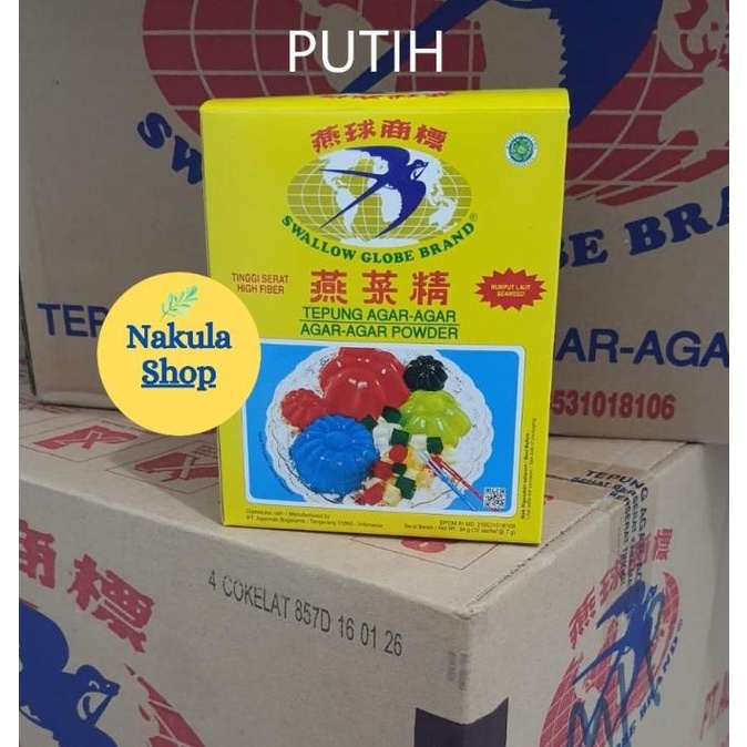 

AGAR AGAR SWALLOW GLOBE PUTIH/MERAH/HIJAU/COKLAT (1 BOX ISI 12 SACHET)