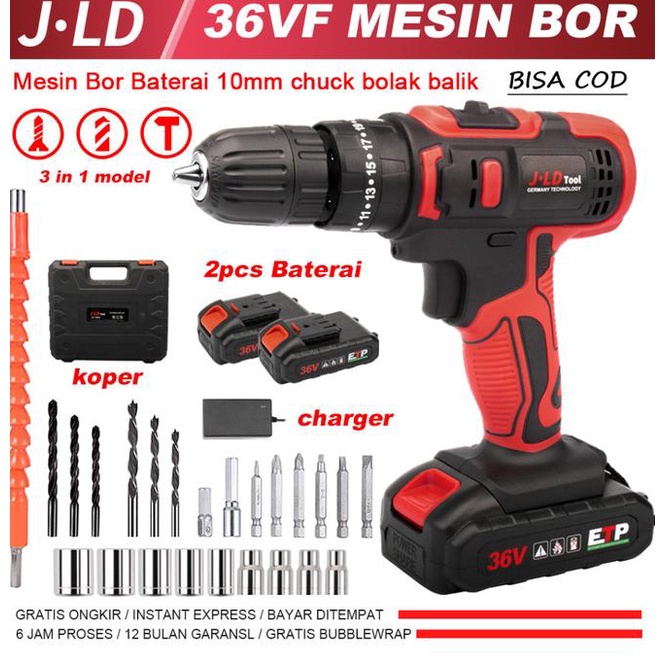 Jld 36Vf Mesin Bor Baterai Bor Listrik Baterai Cas 2 Baterai Set 36V-2