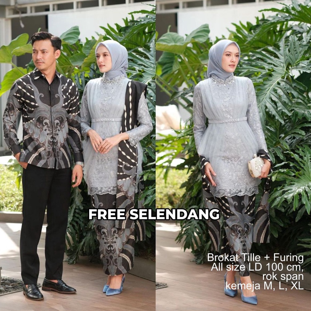 Edisi Mewah Set Couple Kebaya Lamaran Modern Kebaya Wisuda Lamaran Baju Tunangan Batik Brukat Baju C