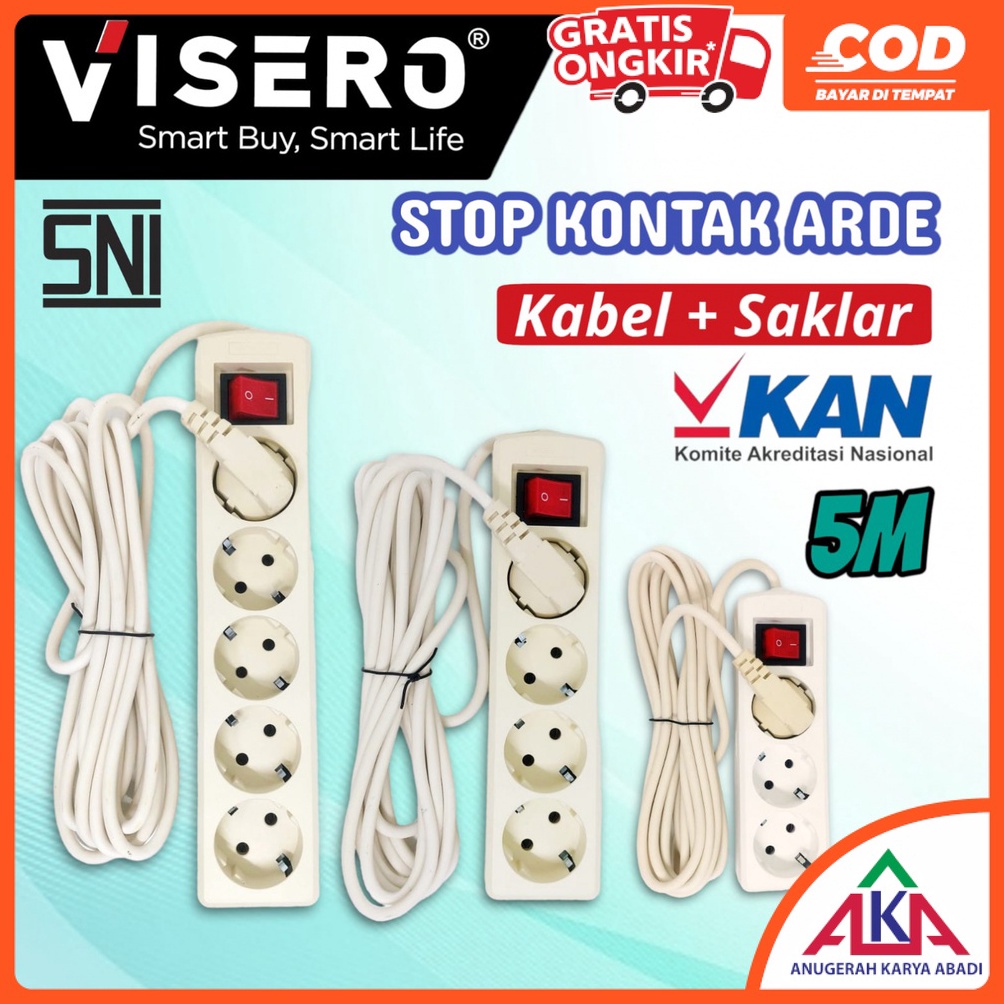 

71 VISERO Stop Kontak Arde Kabel 5M 3 / 4 / 5 Lubang Tombol Lampu SNI ➼Terkini