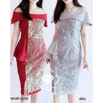 Mini Dress Wanita Baju Pesta Modern Pendek Selutut Bahan Scuba Brukat